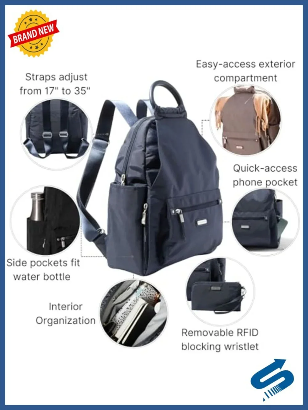 Lightweight Water-Resistant Travel Backpack with RFID Wristlet